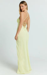 Sonya Maxi Dress - Cowl Neck Asymmetric Fit And Flare Dress in Lemon