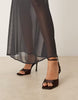 slash neck satin maxi dress with batwing sleeves and chiffon skirt in gray