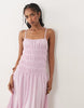 Mango ruched drop waist maxi dress in pastel pink