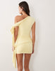 Wanderdoll Nelly triple layered slinky sculpted tie detail off the shoulder mini dress in lemon