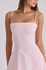 pink sateen cotton flared midi sundress