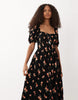 Miss Selfridge seersucker puff sleeve milkmaid maxi dress in dark floral print