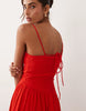 crinkle cami tie back midi dress with asymmetric waist in red