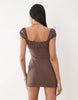The Frolic exclusive linen blend ruched bust cap sleeve mini dress in chocolate