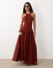 racer back maxi dress with asymmetrical waist detail in dark rust