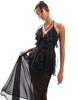 Miss Selfridge beach ruffle chiffon maxi dress in black