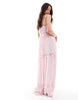 Miss Selfridge beach lace trim tie front maxi cover-up in soft pink