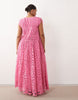 ARRANGE Curve broderie drawstring detail trapeze maxi dress in bright pink