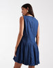 Pieces denim dropped waist bubble hem mini dress in medium blue