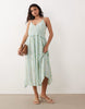 YAS Festival cami midi dress with button front detail in soft green floral stripes