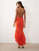 strappy fishtail skirt ruffle maxi dress in red