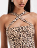 halter seamed mini dress in leopard print