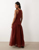 racer back maxi dress with asymmetrical waist detail in dark rust