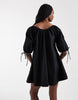 Tall scoop neck poplin mini dress with tie sleeves in black