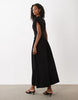 plunge waist detail midi dress in black