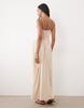 crinkle cami tie back midi dress with asymmetric waist in stone