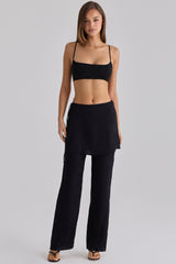 black sateen trousers with over skirt