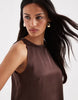 PIECES racer neck satin mini dress in coffee brown