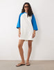 tricot contrast raglan sleeve mini T-shirt dress in bright blue and white