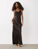 Vero Moda cowl neck satin cami midi dress with scarf detail in chocolate brown