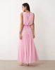 draped gauged ruched waist detailing maxi dress in pink