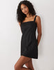 Good American linen blend tailored square neck mini dress in black