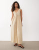 v-neck scallop trim maxi dress with back tie in tea stained beige
