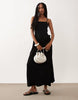 straight neck midi cami dress with waist frill in black