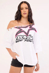 Neovision Cold Signal Off Shoulder Relaxed Tee White