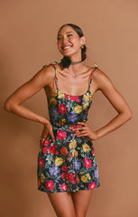 Julie Mini Dress ~ Charm Peony Black Luxe Satin