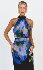 Nova Top - High Neck Georgette Top in Midnight Resort Orchid Print