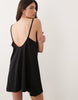 gathered detail square neck mini jersey sundress in black