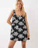 VILA ruched straps palm print cami mini dress in black and white