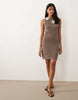 knit 3D floral mini dress in mocha