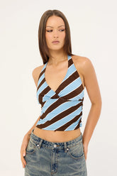 Motel Haya Top Retro Stripe Blue