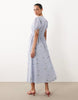 Nobody's Child Ezra linen blend v-neck puff sleeve button down midi dress in blue floral