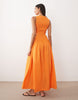 crinkle scoop neck maxi sundress with shirred waist in vibrant orange