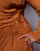 Curve chiffon maxi dress with 3D embroidered flower hip detail in orange
