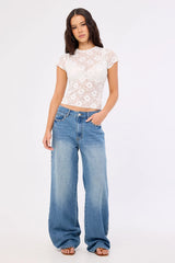 Luck & Trouble Demi Lace Baby Tee White
