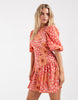 Never Fully Dressed Petite Poppy puff sleeve mini dress in coral spot floral print