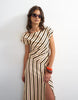 Topshop linen rich fallen shoulder midaxi dress in natural stripes