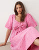 YAS puff sleeve bow front textured midi dress in pink