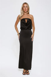 It’s Giving Everything Satin Strapless Maxi Dress Black