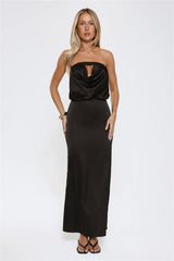 It’s Giving Everything Satin Strapless Maxi Dress Black