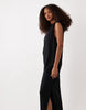 shoulder pad T-shirt midi dress in black