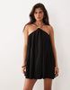 Noughts & Kisses beaded strap detail open lace up back cotton mini dress in black