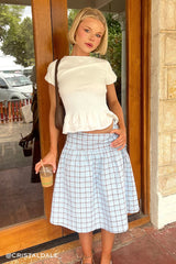 Luck & Trouble Asher Wrap Midi Skirt Blue Check