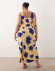 Curve scoop neck tie front midi dress in blown out blue floral