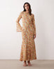 flare sleeve maxi dress in floral print