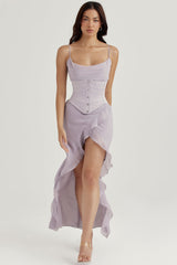 grey satin underbust corset